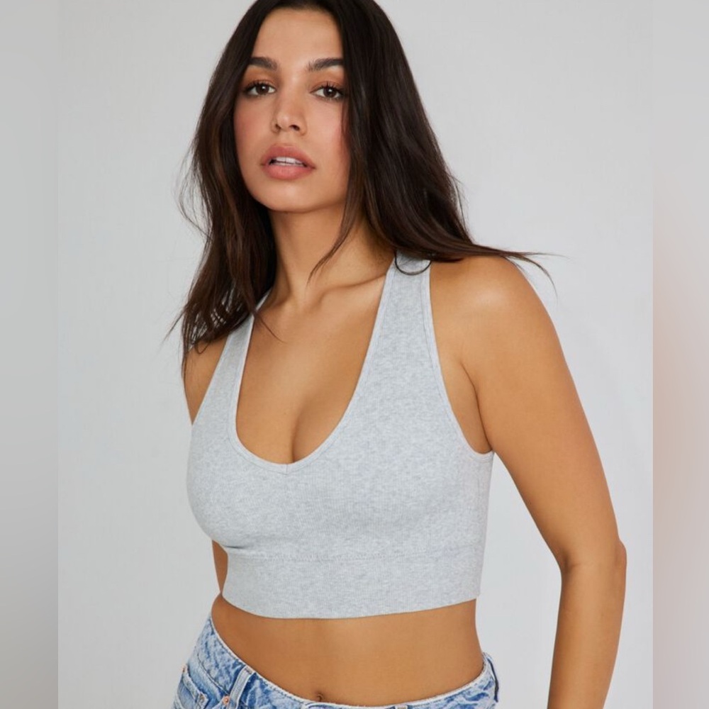 Garage grey stella seamless plunge tank top